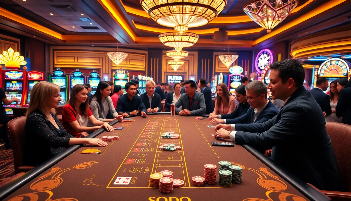 SODO gaming table with vibrant chips and cards attracting enthusiastic players.