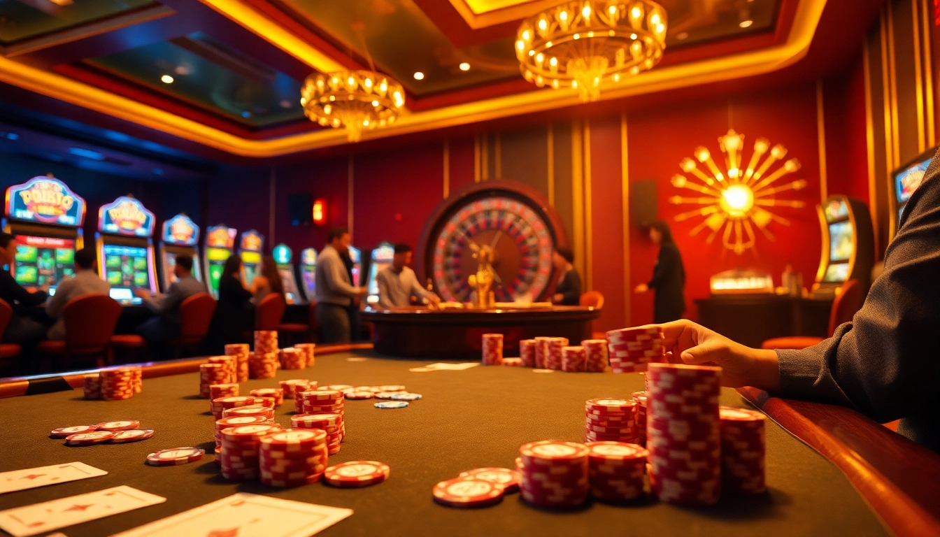 PHSKY players enjoy an exhilarating poker game at a luxurious casino table with vibrant colors.