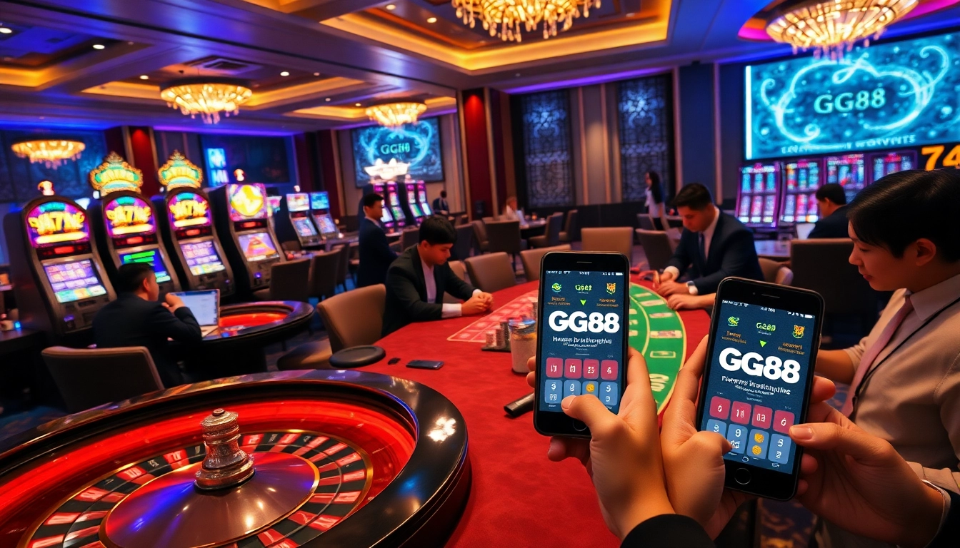 Experience the excitement of gambling at GG88 with luxurious casino tables and vibrant gaming.