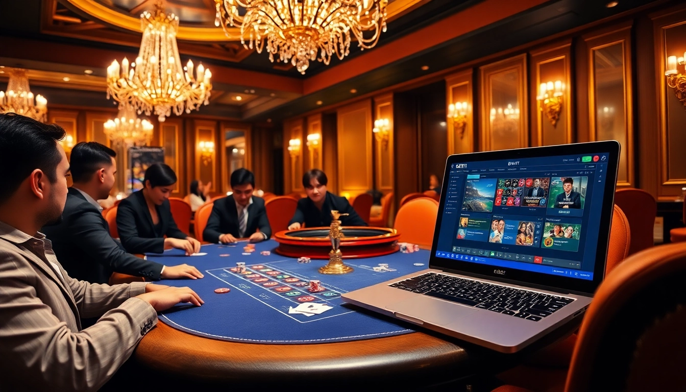 E2BET poker table action with vibrant chips and an online gaming interface showing excitement.