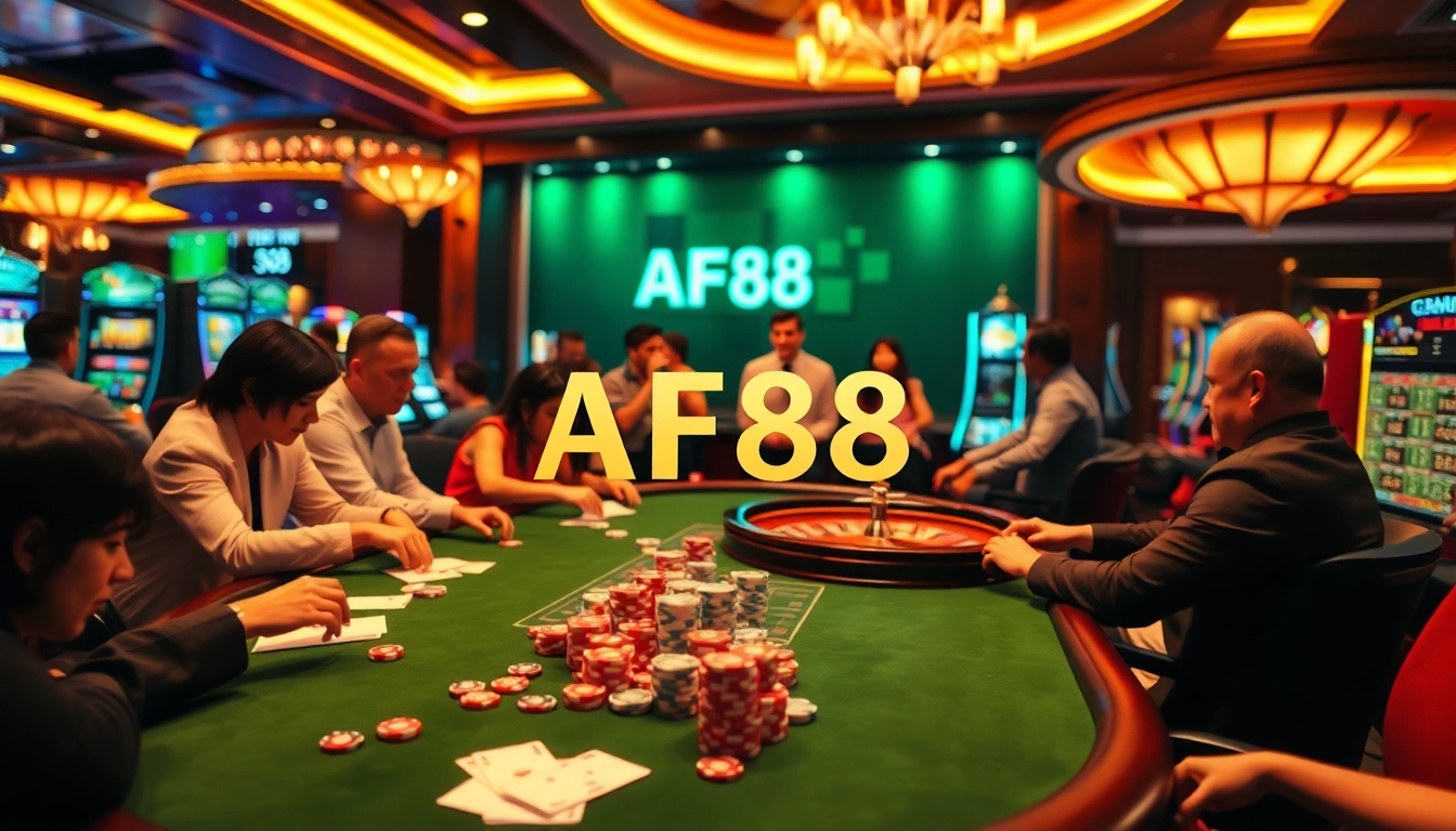 Players enjoying a thrilling casino experience at AF88 with poker, roulette, and slots.