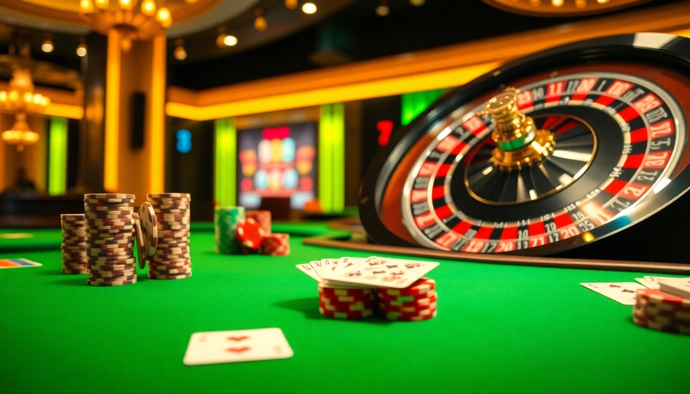 S8 casino environment featuring vibrant tables, poker chips, and dynamic roulette action.