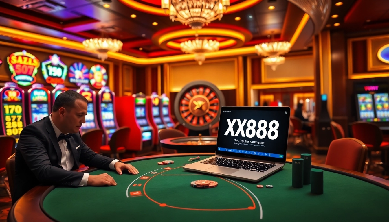 Exciting gaming scene showcasing xx88 link in a luxurious casino environment.