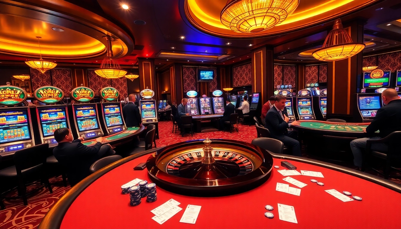 Experience the thrill of the casino with 888new's vibrant gaming environment featuring poker tables and slot machines.