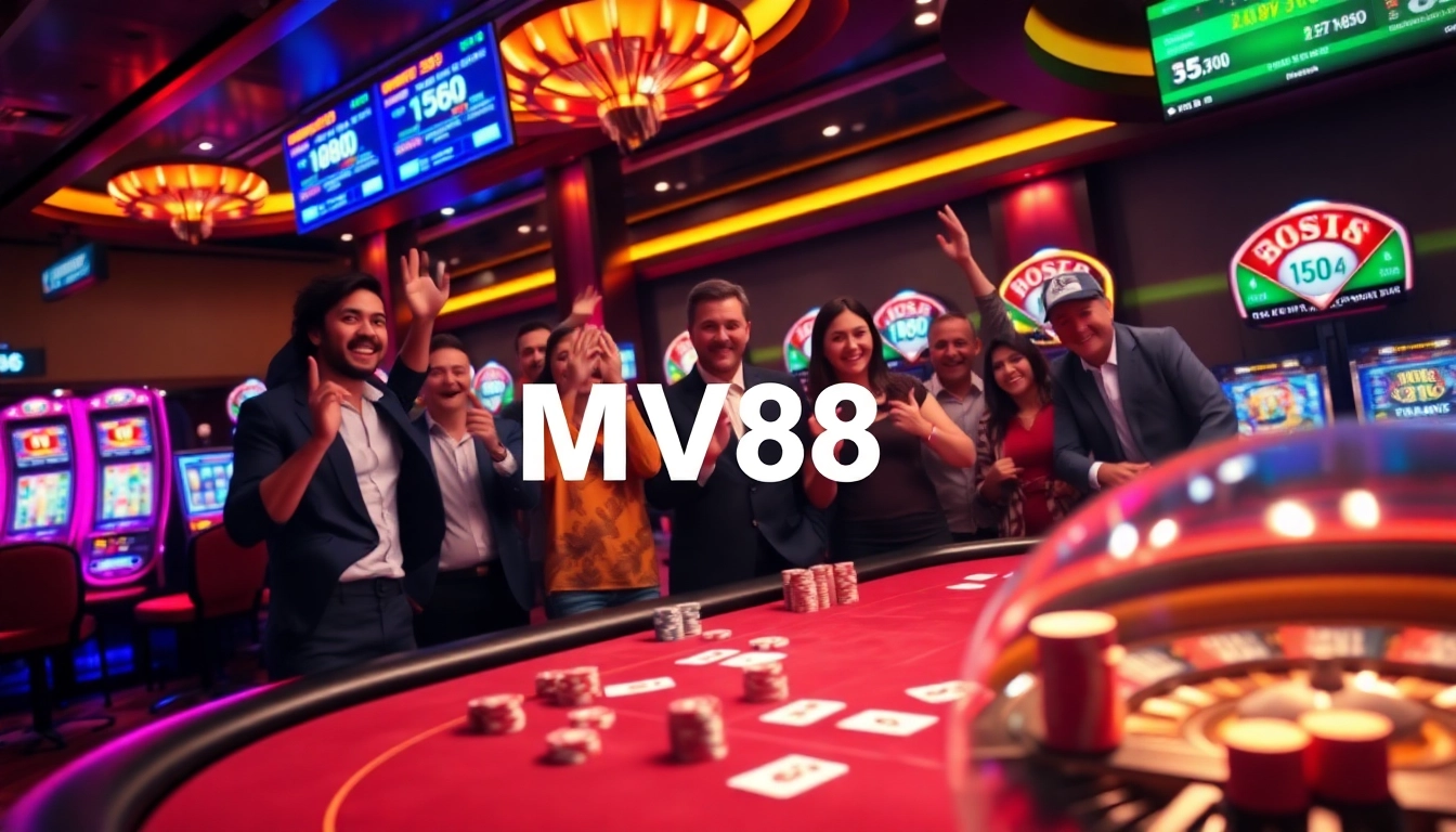 Experience the thrill of MV88 casino gameplay with vibrant slot machines and poker action.