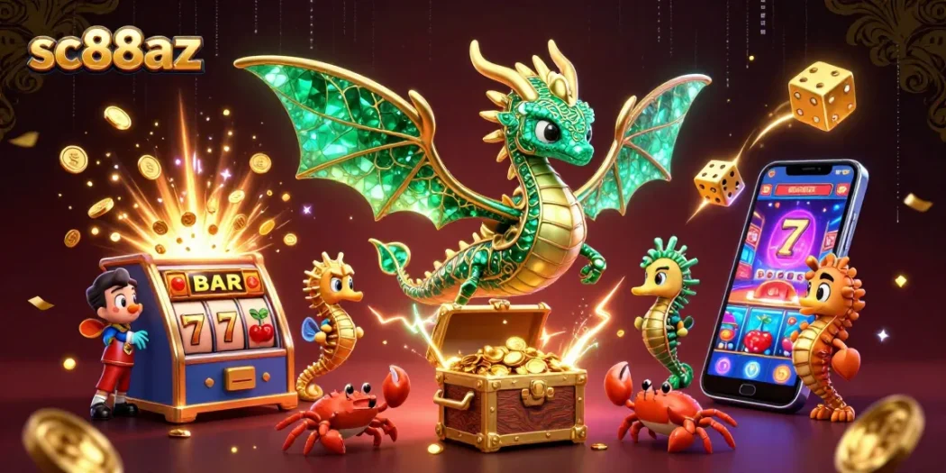 Engage with the action-packed world of sc88az as the emerald sea dragon guards the casino treasure amidst thrilling jackpot celebrations.