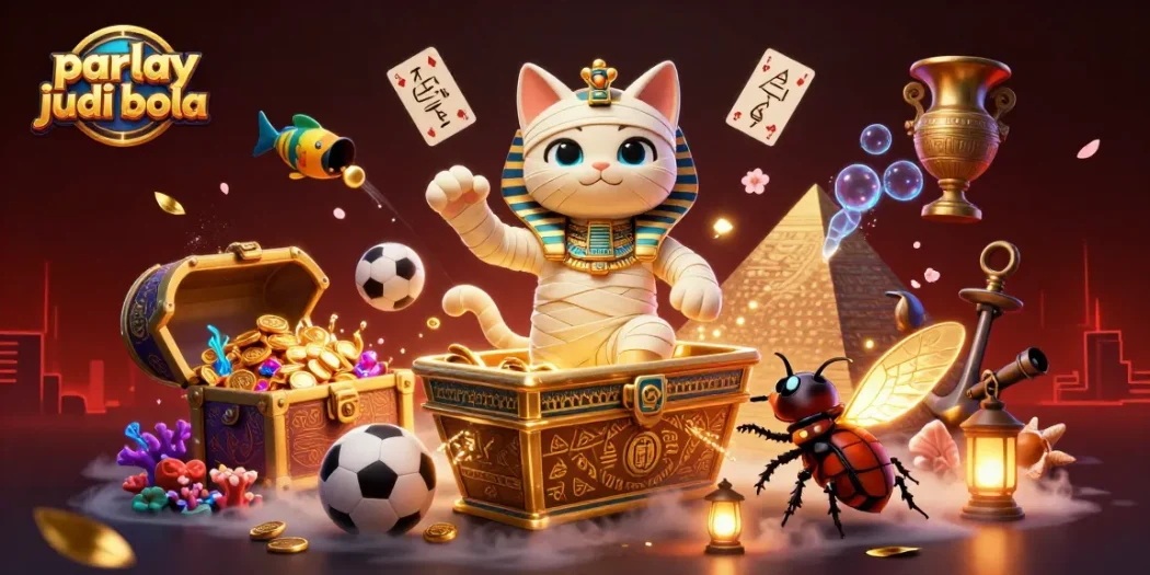 Experience thrilling sports betting with parlay judi bola, featuring vibrant 3D characters in a dynamic casino scene.